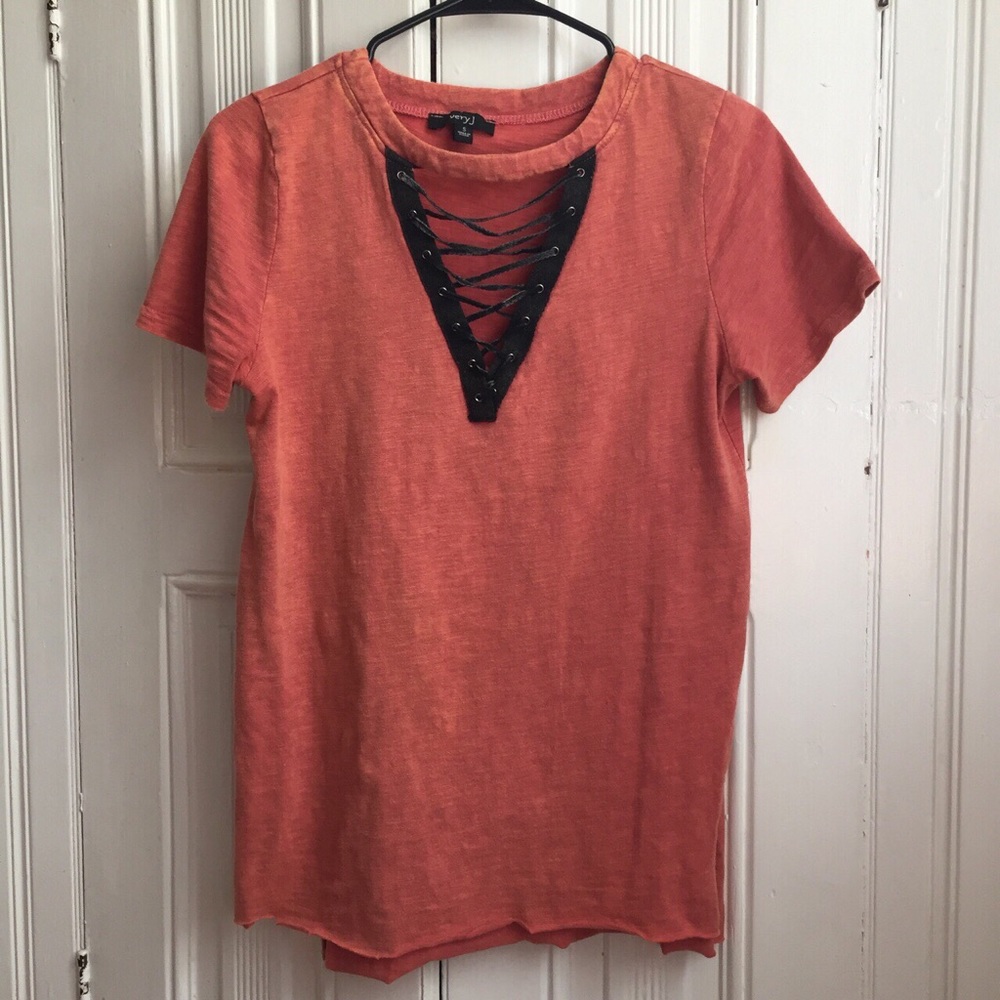 Coral acid wash lace up top